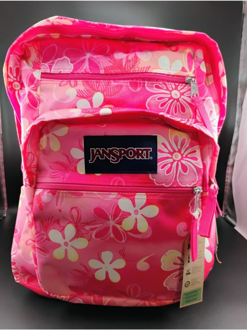 Jansport Pink Backpack Tropical Floral Pattern Durable Design